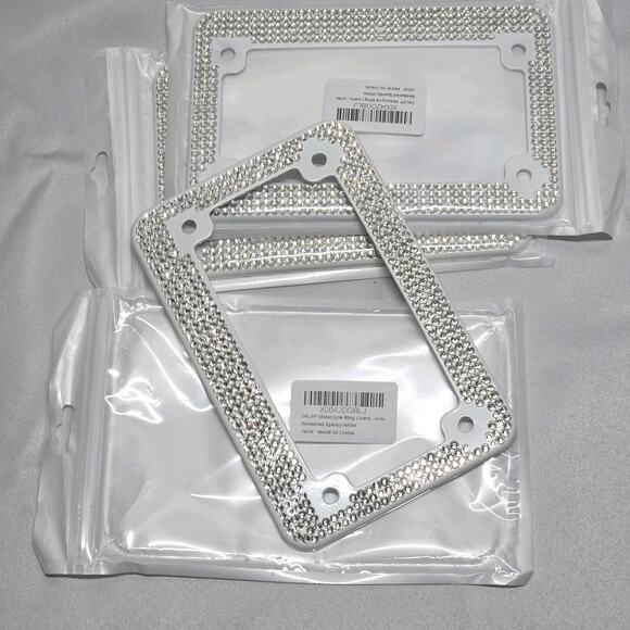 Motorcycle Bling License Plate Frame‎ Stainless Steel Rhinestone White Bedazzled - Picture 5 of 6